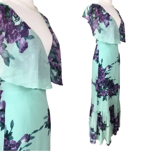 Luxxel Turquoise Lavender Fields Surplice Neckline Open Back Maxi Dress sz Small - Picture 4 of 16